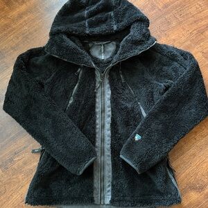 Kuhl Flight Jacket Black Women’s Full Zip Hood Faux Fur Small S Deep Pile